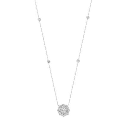 LADIES NECKLACE 1.00CT ROUND DIAMOND 14K WHITE GOLD (SI QUALITY)