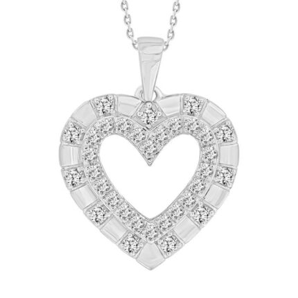 LADIES PENDANT WITH CHAIN 0.50CT ROUND DIAMOND 10K WHITE GOLD