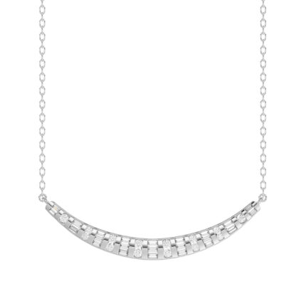 LADIES NECKLACE 0.33CT ROUND/BAGUETTE DIAMOND 14K WHITE GOLD