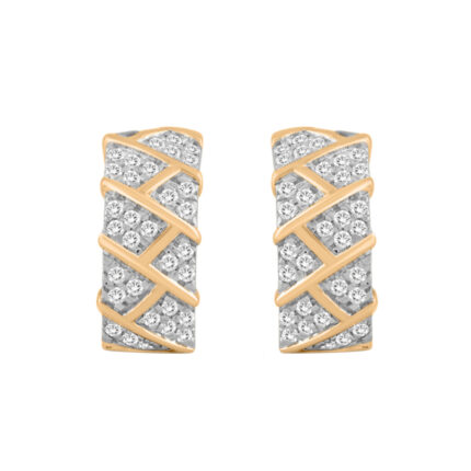 LADIES HOOPS EARRINGS 0.50CT ROUND DIAMOND 10K YELLOW GOLD