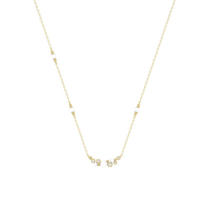 LADIES NECKLACE 0.16CT ROUND/PEARL DIAMOND 14K YELLOW GOLD