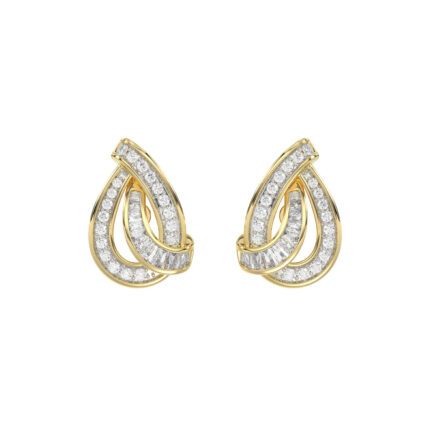 LADIES EARRING 0.20CT ROUND/BAGUETTE DIAMOND 10K YELLOW GOLD