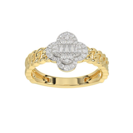 LADIES RING 0.25CT ROUND/BAGUETTE DIAMOND 10K YELLOW GOLD
