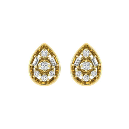 LADIES EARRINGS 0.20CT ROUND/BAGUETTE DIAMOND 10K YELLOW GOLD