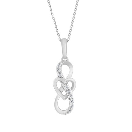 ELEGANCE 10K WHITE GOLD 0.10CT ROUND DIAMOND LADIES FASHION PENDANT WITH CHAIN