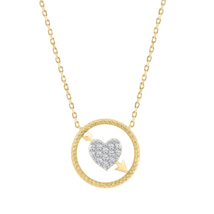 10K YELLOW GOLD LADIES HEART AND ARROW PENDANT  0.15CT ROUND NATURAL DIAMOND, WITH CHAIN
