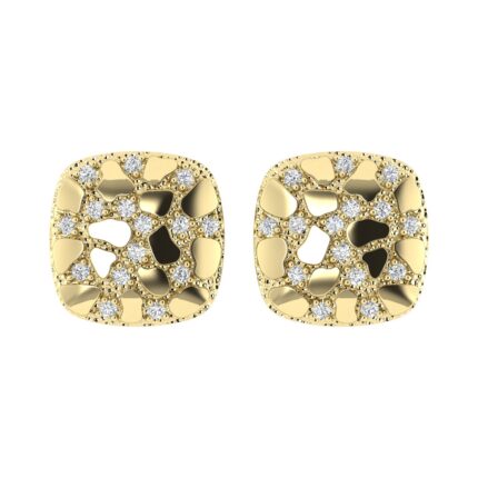 “Ladies Nugget-Fashion Earrings 0.15Ct Round Diamond 10K Yellow Gold – Elegant Women’S Fashion Jewelry Gift