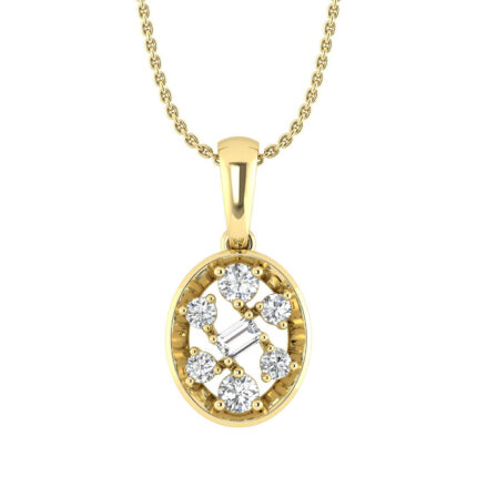 LADIES PENDANT WITH CHAIN 0.20CT ROUND/BAGUETTE DIAMOND 10K YELLOW GOLD