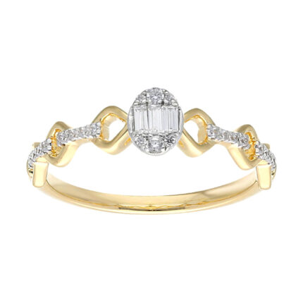 0.15Ct Fashion Cluster Ring For Women 10K Yellow Gold Baguette & Round Cut