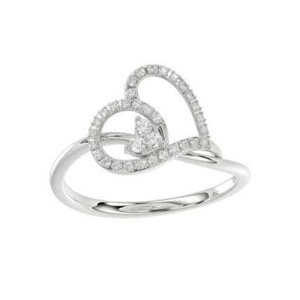Elegant Ladies Heart Ring 0.15Ct Round Diamond Sterling Silver White Romantic Promise Jewelry For Women