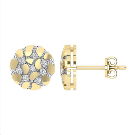 Ladies Nugget-Fashion Earrings 0.15Ct Round Diamond 10K Yellow Gold – Elegant Women’S Fashion Jewelry Gift