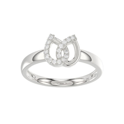 Ladies Lucky Horseshoe Fashion Ring 0.10Ct Round Diamond Sterling Silver White – Double Horseshoe Fashion Jewelry