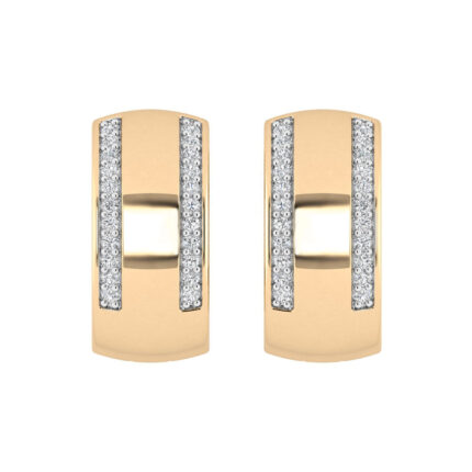 LADIES HOOPS EARRINGS 0.13CT ROUND DIAMOND 10K YELLOW GOLD