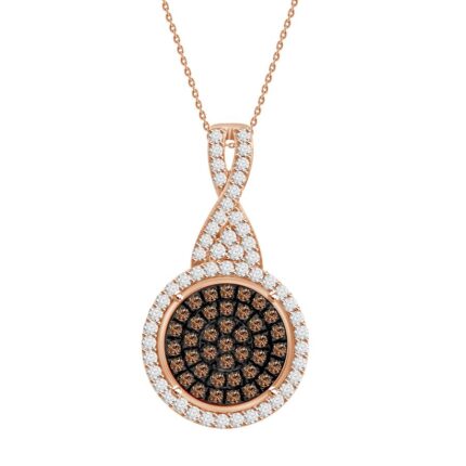LADIES PENDANT 0.35CT WITH CHAIN DARK BROWN/ROUND DIAMOND 14K ROSE GOLD