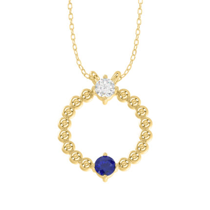 LADIES PENDANT WITH CHAIN 0.15CT ROUND/BLUE SAPPHIRE DIAMOND 14K YELLOW GOLD (CENTER STONE ROUND BLUE SAPPHIRE-0.10CT)