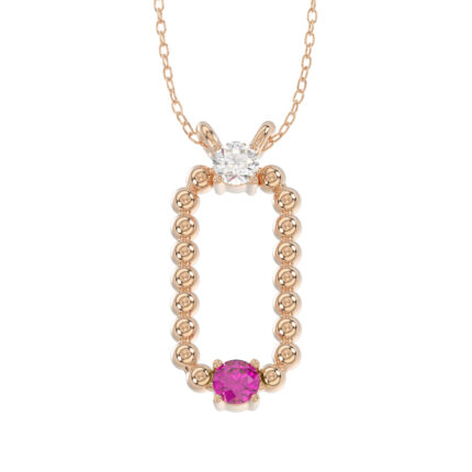 LADIES PENDANT WITH CHAIN 0.15CT ROUND/RUBY DIAMOND 14K ROSE GOLD (CENTER STONE ROUND/RUBY-0.10CT)