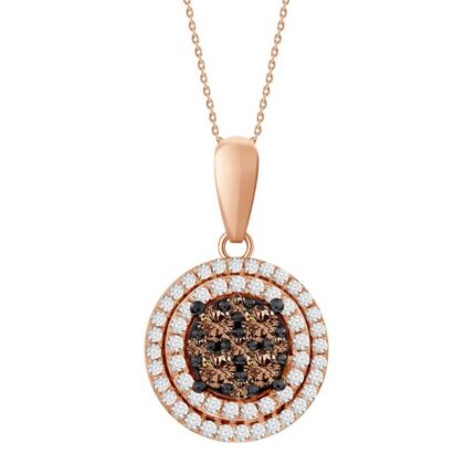 LADIES PENDANT WITH CHAIN 0.33CT ROUND DARK BROWN DIAMOND 14K ROSE GOLD