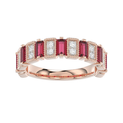LADIES BAND 1.30CT ROUND/BAGUETTE RUBY DIAMOND 14K ROSE GOLD