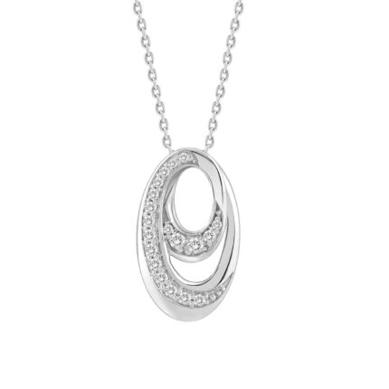 LADIES PENDANT WITH CHAIN 0.16CT ROUND DIAMOND 14K WHITE GOLD