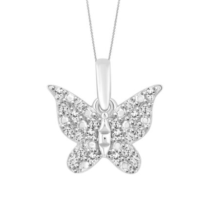 LADIES PENDANT WITH CHAIN 0.10CT ROUND DIAMOND 10K WHITE GOLD