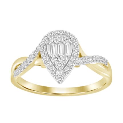 LADIES RING 0.25CT ROUND/BAGUETTE DIAMOND 10K YELLOW GOLD