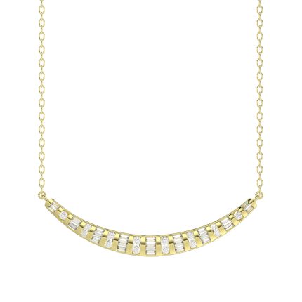 LADIES NECKLACE 0.33CT ROUND/BAGUETTE DIAMOND 14K YELLOW GOLD
