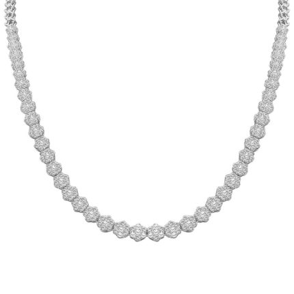 LADIES NECKLACE 7.00CT ROUND DIAMOND 14K WHITE GOLD