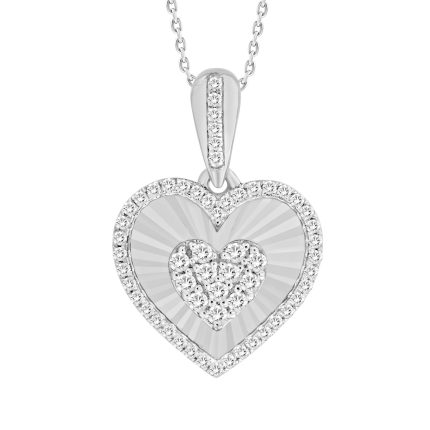 LADIES PENDANT 0.25CT ROUND DIAMOND 14K WHITE GOLD WITH CHAIN